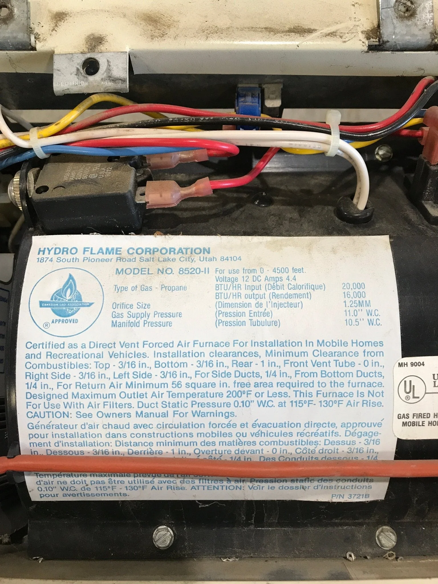 20000 BTU Used Atwood/ Hydro Flame RV Propane Furnace - 8520 II - Image 3
