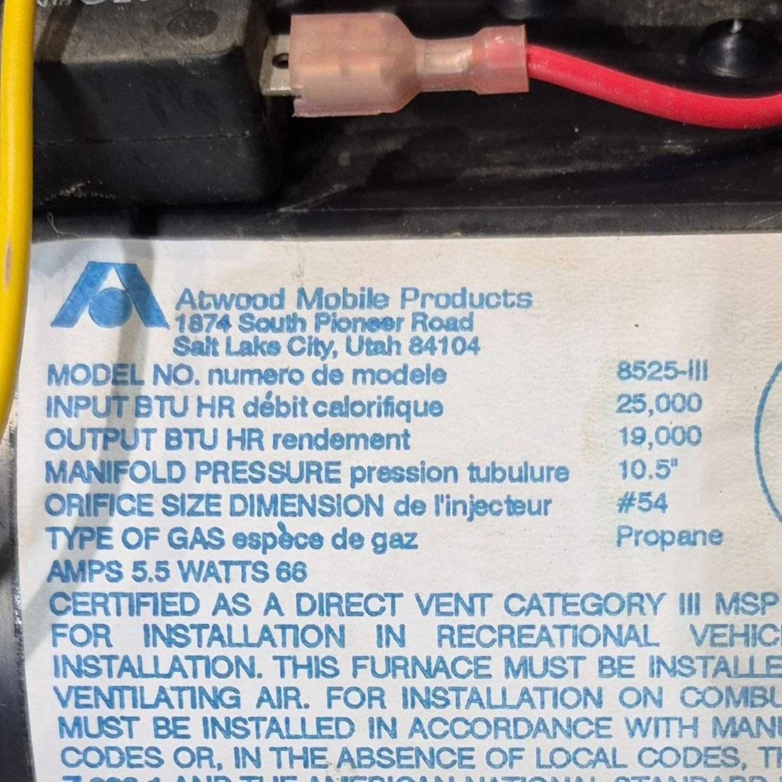 25000 BTU Used Atwood / Hydro Flame Propane Furnace - 8525-III - Image 4
