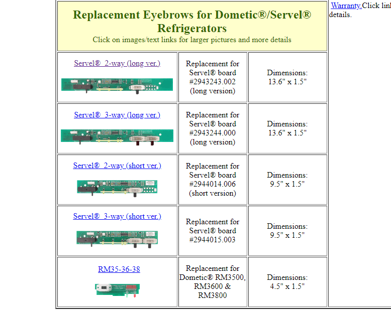 2943243.002 - Dinosaur Electronics - Replacement Eyebrow board for Servel® refrigerators 2-way (long version) #2943243.002 - Image 2