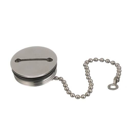 Attwood Marine Boat Deck Filler Cap - 1.5" Hose ID - Polished Stainless Steel; With Chain - 66074-3