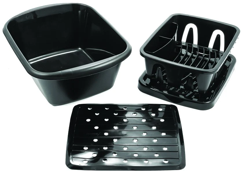 Camco 43518 Sink Kit - w/Dish Drainer, Dish Pan & Sink Mat, Black