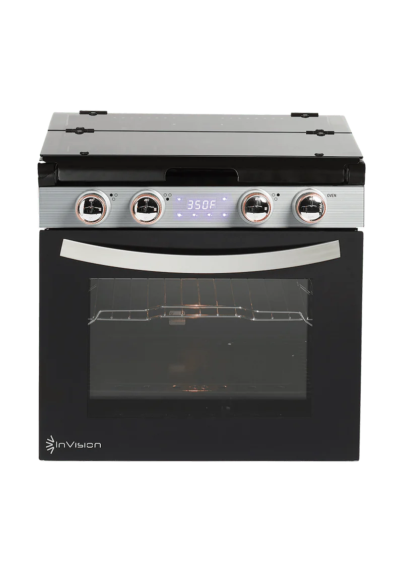 Invision 480-2230 Range - Black Porcelain Top With Open Glass Door And Stainless Steel Handle