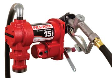 Liquid Transfer Tank Pump Fill Rite by Tuthill FR1210H Diesel/ Gasoline/ Kerosene/ E15 And Biodiesel Up To B20, Electric, 12 Volt DC, Up To 15 Gallons Per Minute, 1/4 HP Motor, 12 Foot Length Hose With Static Wire, With Manual Nozzle, 1" NPT Inlet x 3/4"