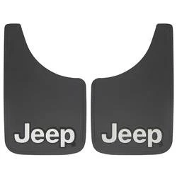 Mud Flap Plasticolor 000491R01 Easy-Fit Series, Universal 9" x 15", Set Of 2, Flat, Jeep Logo, Black, Fiberglass Reinforced