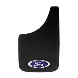Mud Flap Plasticolor 000539R01 Easy-Fit Series, Universal 11" x 19", Set Of 2, Flat, Ford Logo, Black, Fiberglass Reinforced