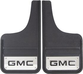 Mud Flap Plasticolor 001841R01 Heavy Duty, Universal 12" x 23", Set Of 2, Flat, GMC Logo On Stainless Steel Plate, Black, Fiberglass Reinforced