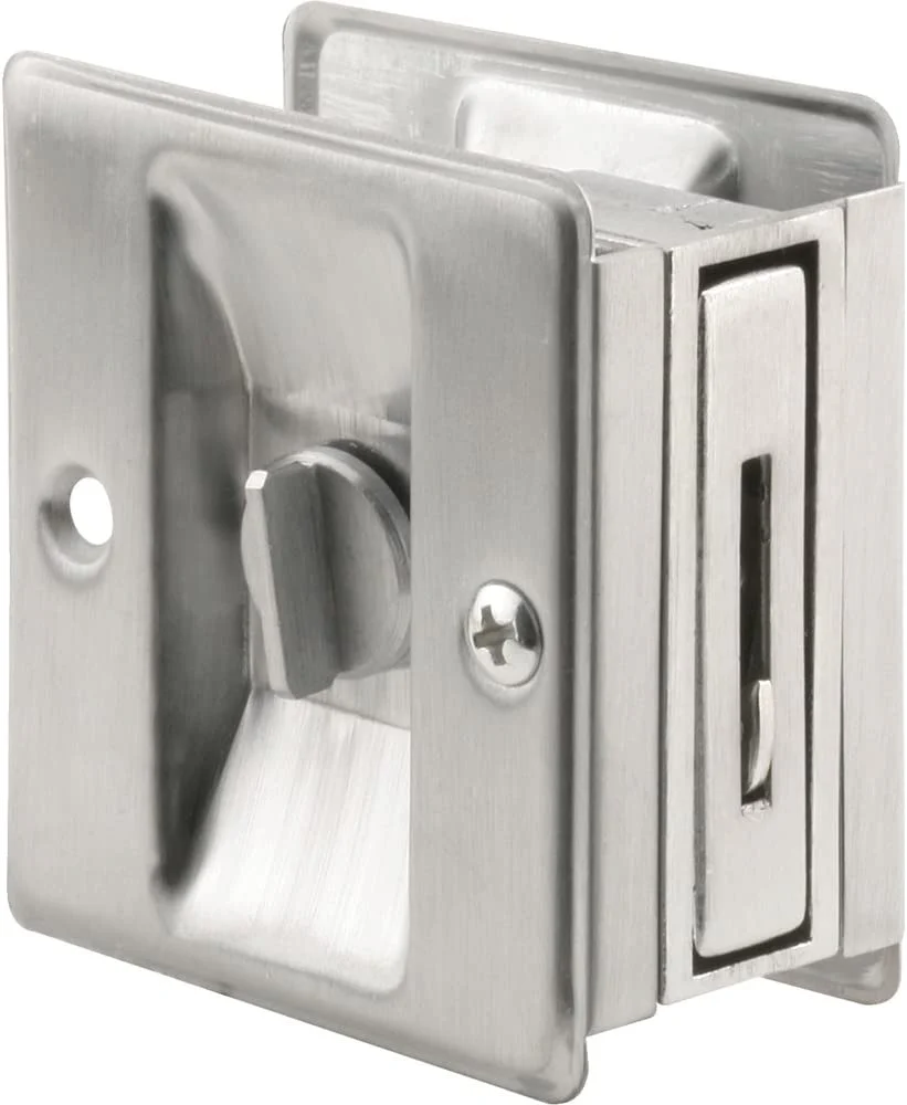 Prime-Line Products N 7161 Pocket Door Privacy Lock with Pull, Satin Chrome