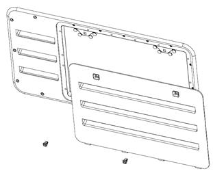Refrigerator Vent Norcold 637318BK Replacement For Norcold 2118 Series Refrigerators; Upper Exhaust And Lower Intake; Dimensions 32-1/2" Length x 18-3/4" Width x 6-1/2" Height And Cut-Out Dimensions 29-5/16" Length x 13-3/4" Height; Radius Corner; Black