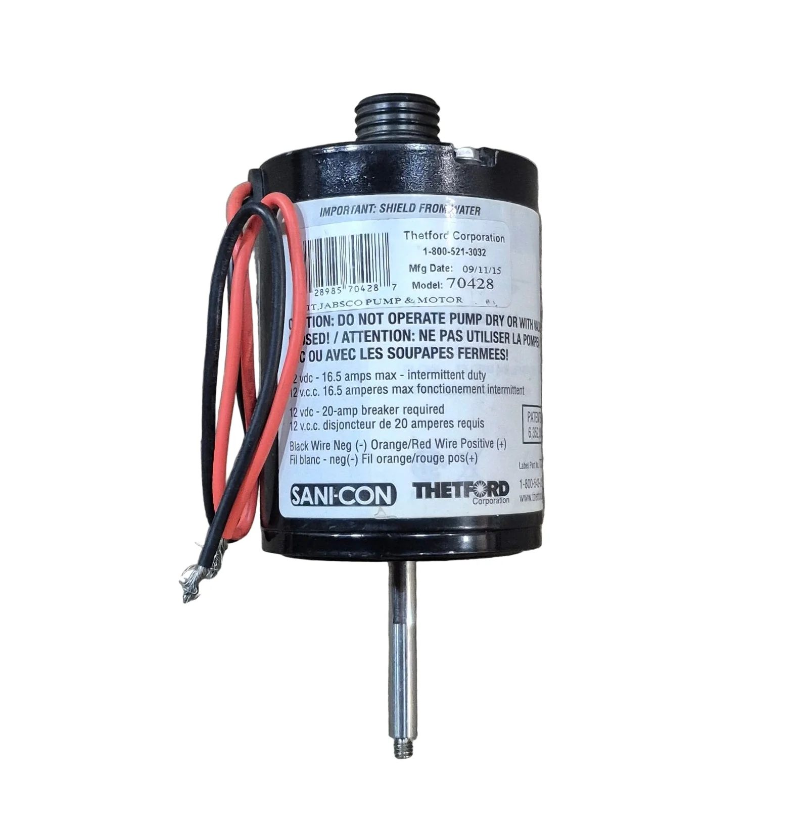 Sani-Con/ Thetford Twist-On Macerator Pump REPLACEMENT MOTOR - 70428 -
