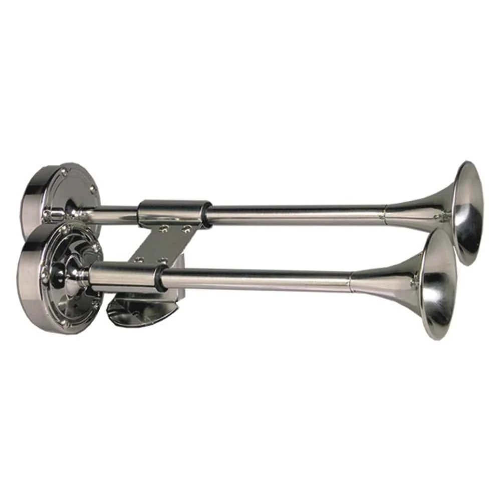 Deluxe All-Stainless Shorty Dual Trumpet Horn - 12V