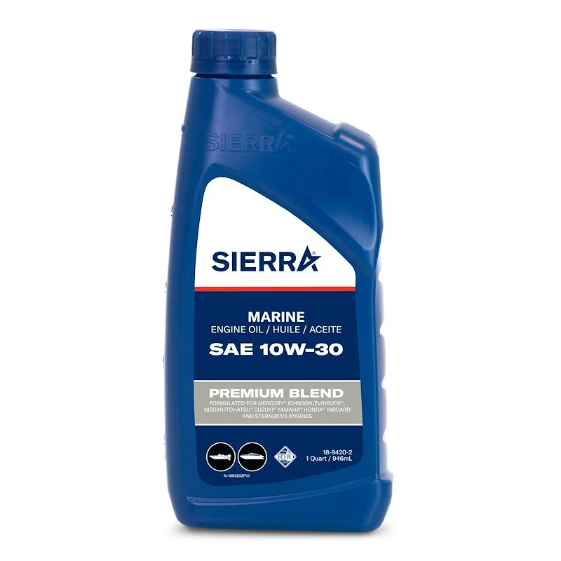 Sierra Marine 18-9420-2 Engine Oil - SAE 10W-30 - Premium Blend 4-Stroke; 1 Quart Bottle