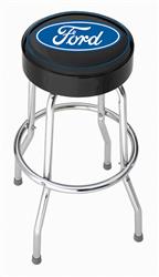 Stool Plasticolor 004751R01 Garage Stools, Round Black Vinyl Seat With Blue Ford Logo, Non-Swivel, 4 Steel Legs