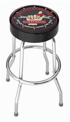 Stool Plasticolor 004753R01 Garage Stools, Round Black Vinyl Seat With The Busted Knuckle Garage/Hand With Wrench, Non-Swivel, 4 Steel Legs