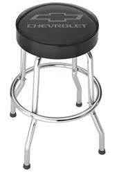 Stool Plasticolor 004790R01 Garage Stools, Round Black Vinyl Seat With Gray Chevy Logo, Non-Swivel, 4 Steel Legs