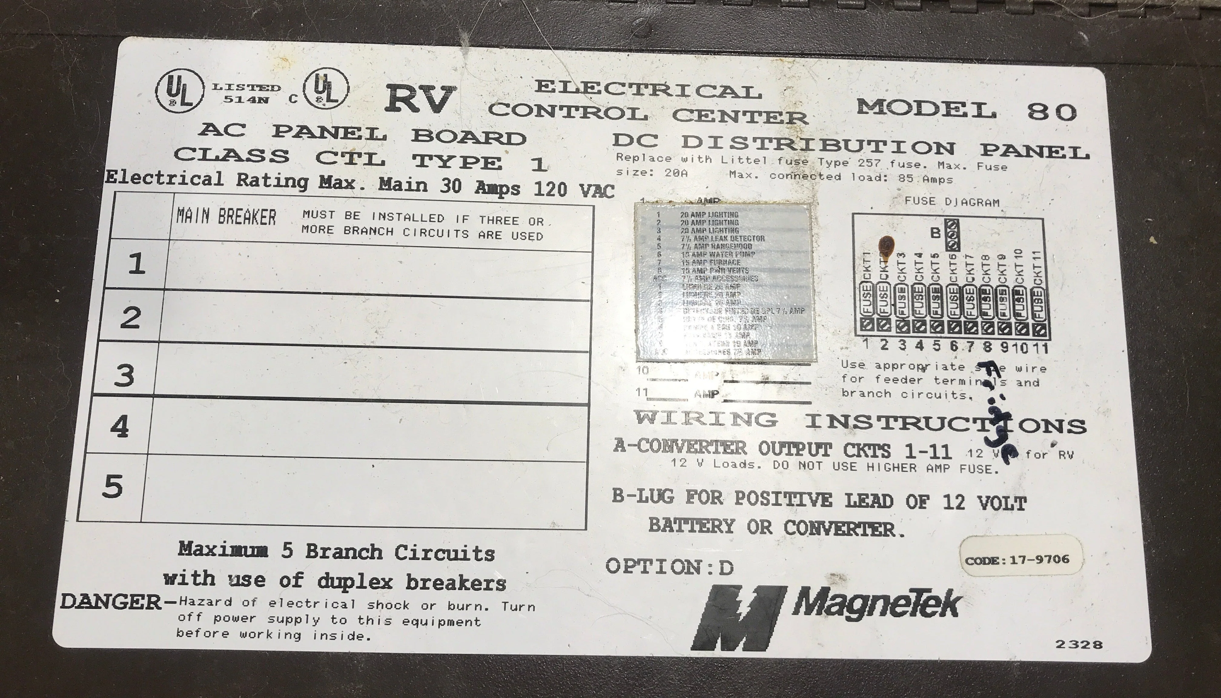 Used 30 AMP Magnetek DC Distribution Panel - Model 80 - Image 2