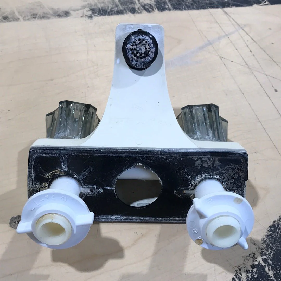 Used 4" Bathroom Faucet, Off White, Smoked Knobs - Image 2