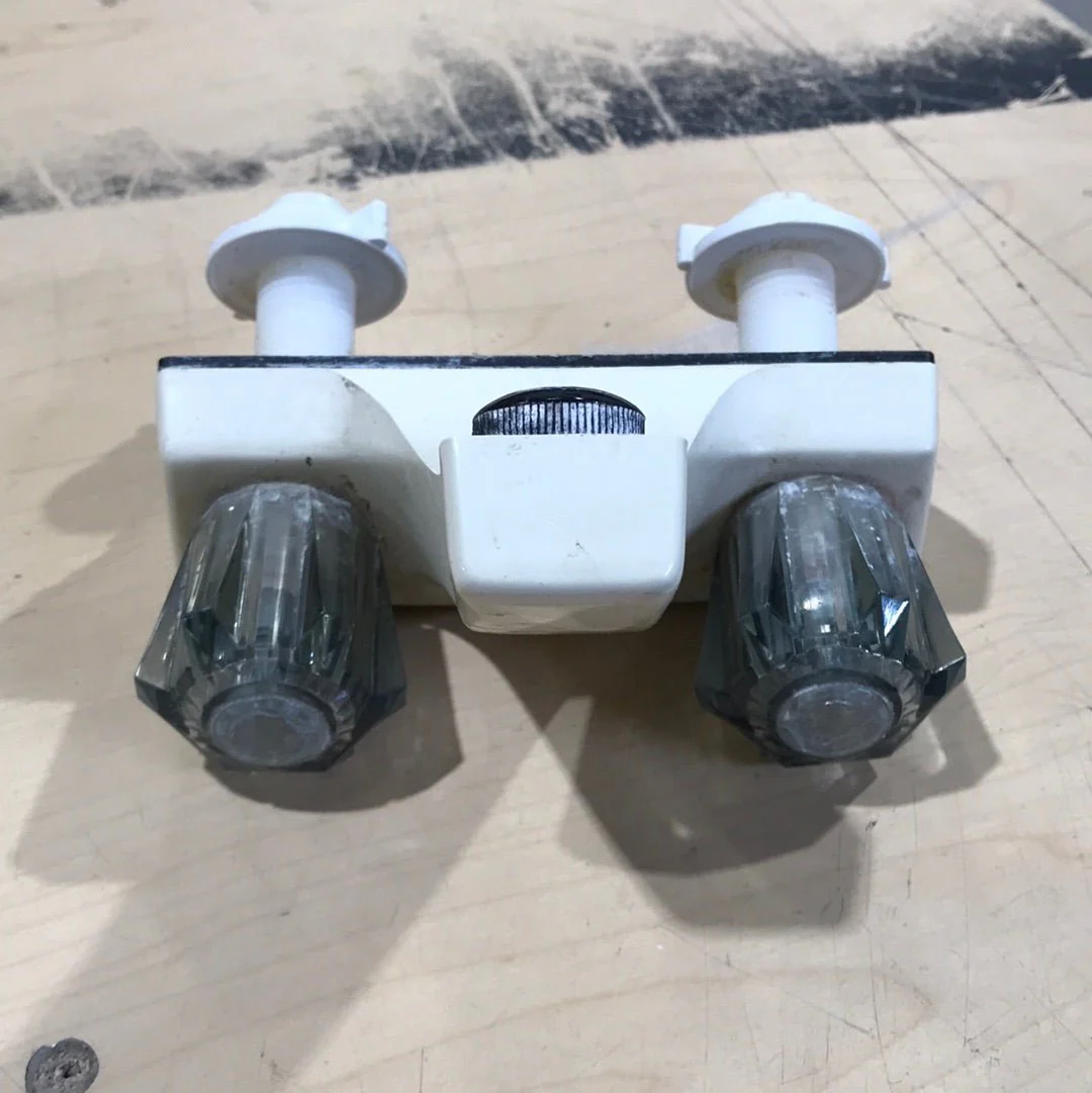 Used 4" Bathroom Faucet, Off White, Smoked Knobs - Image 3