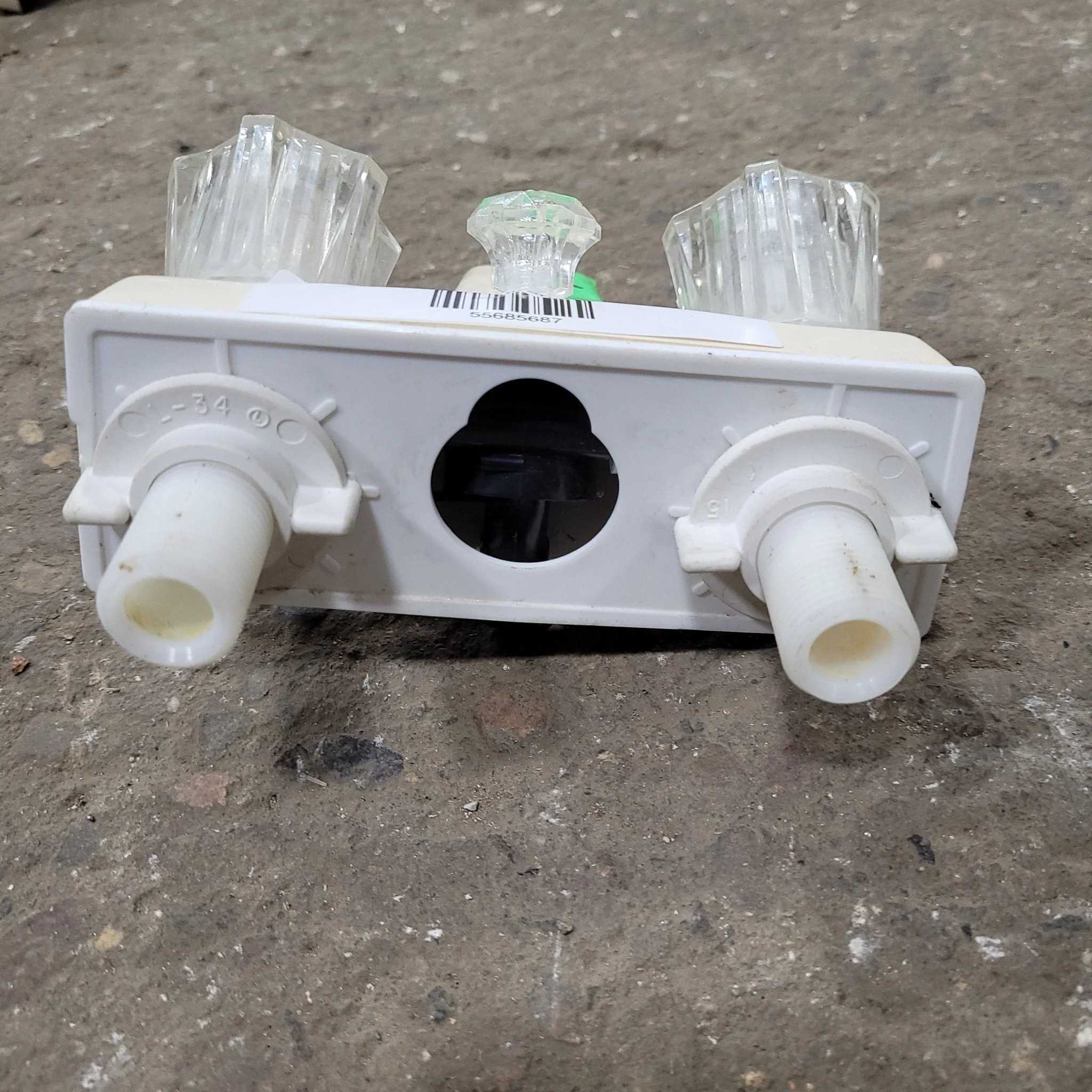 Used 4" Shower Faucet, With Diverter, Bone, Clear Knobs - Image 2