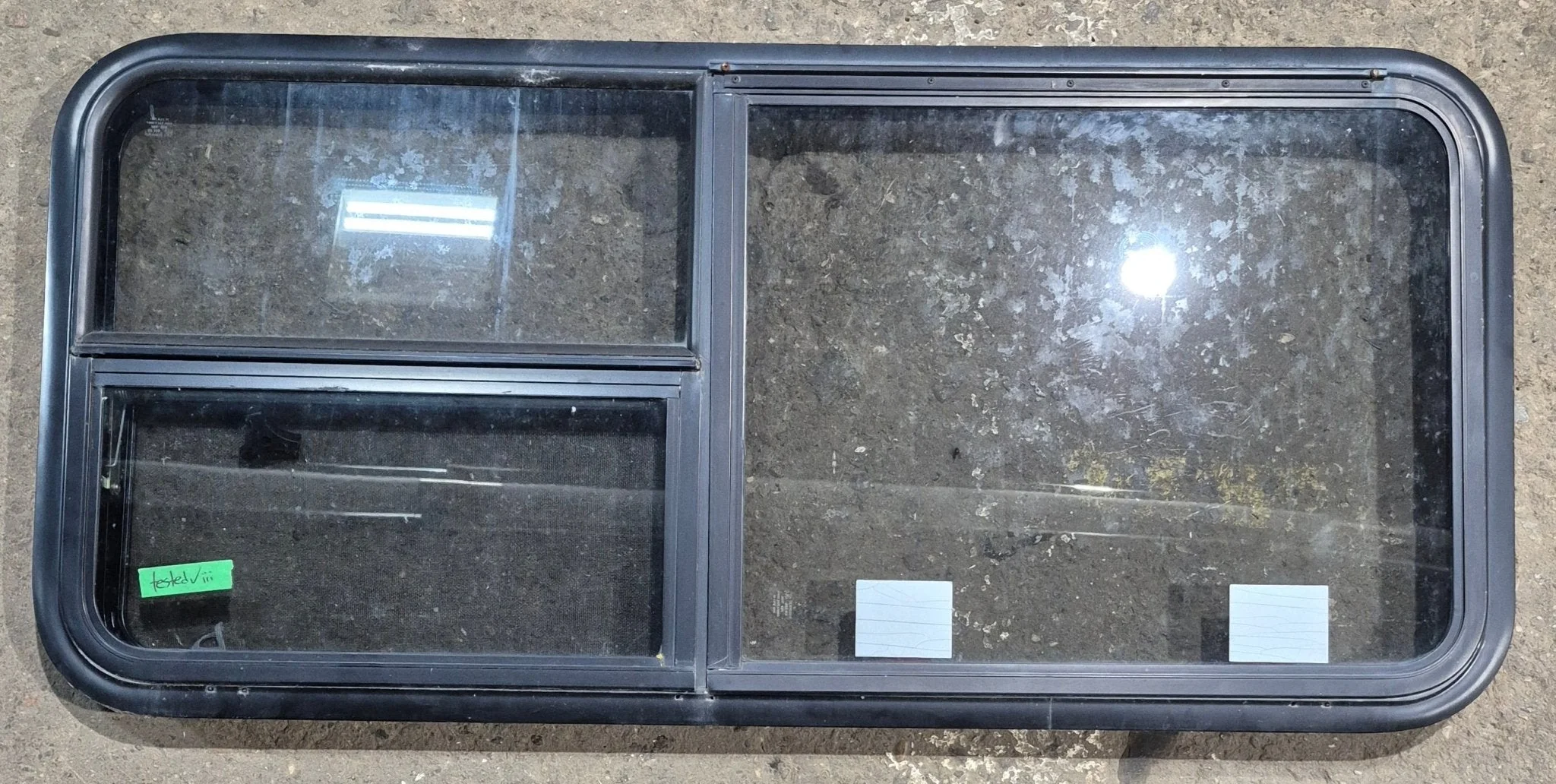 Used Black Radius Emergency Opening Window : 47 1/4" W x 21 1/4" H x 1 3/4" D