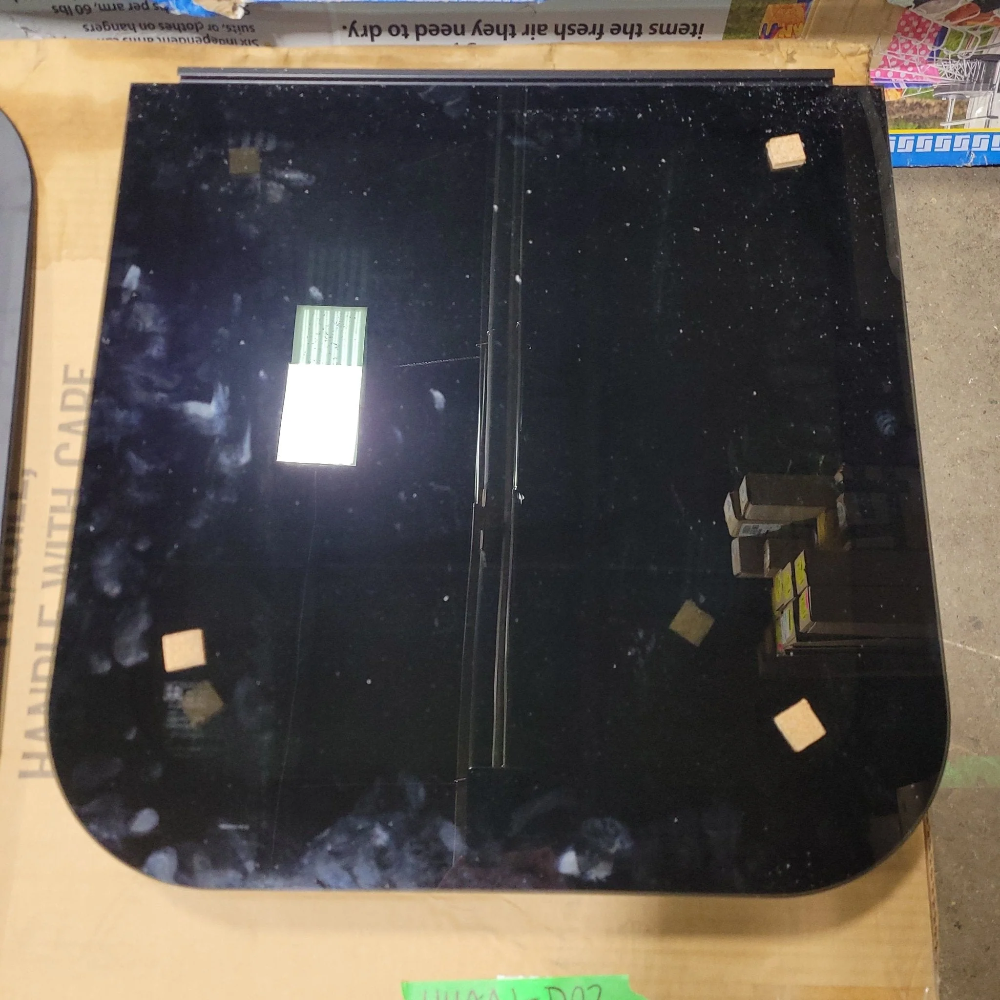 Used Black Radius Frameless Opening Window : 19 1/4" X 19" X  1/2" D