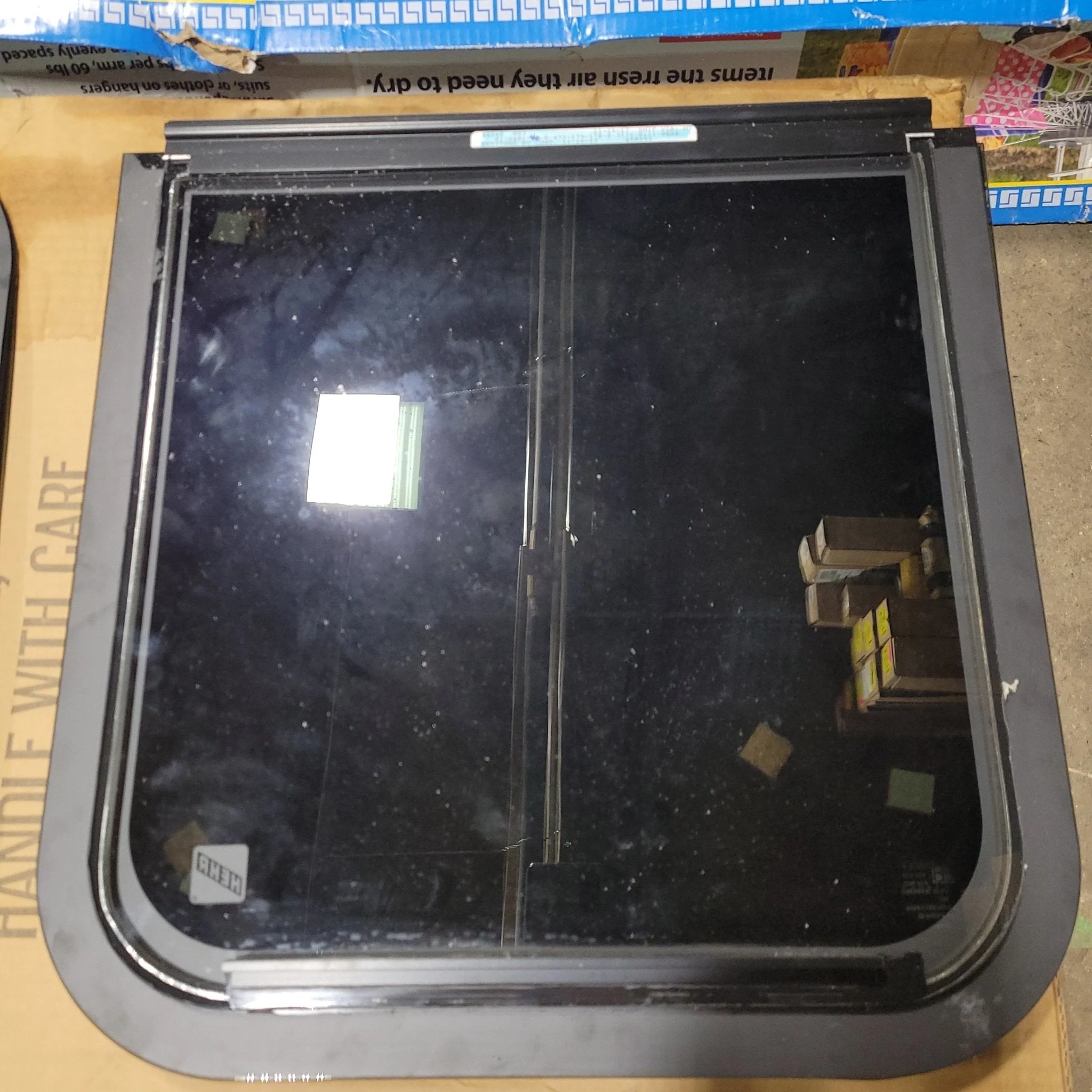 Used Black Radius Frameless Opening Window : 19 1/4" X 19" X  1/2" D - Image 3