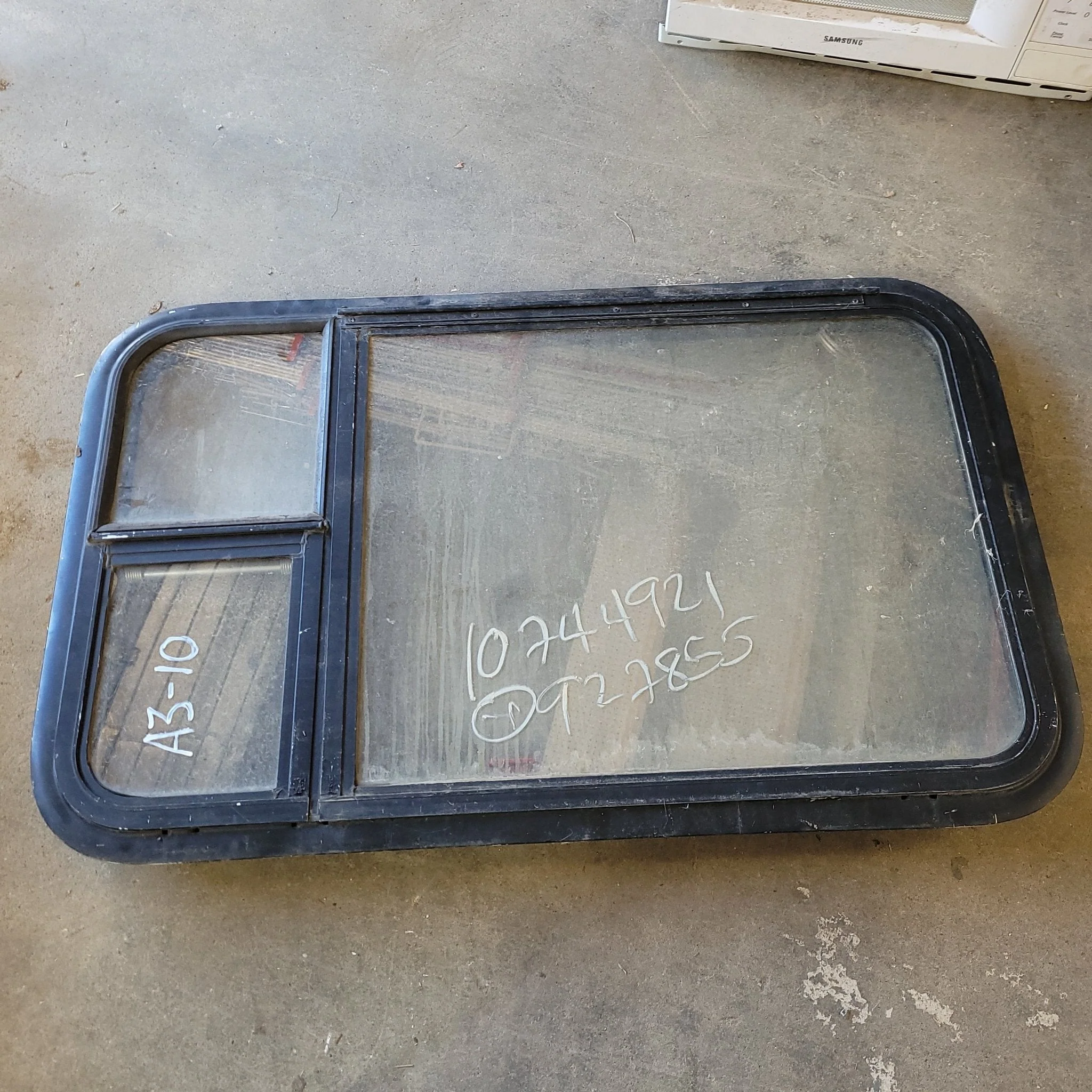 Used Black Radius Emergency Opening Window : 35 1/2" X 21 1/2" X 1 3/4" D