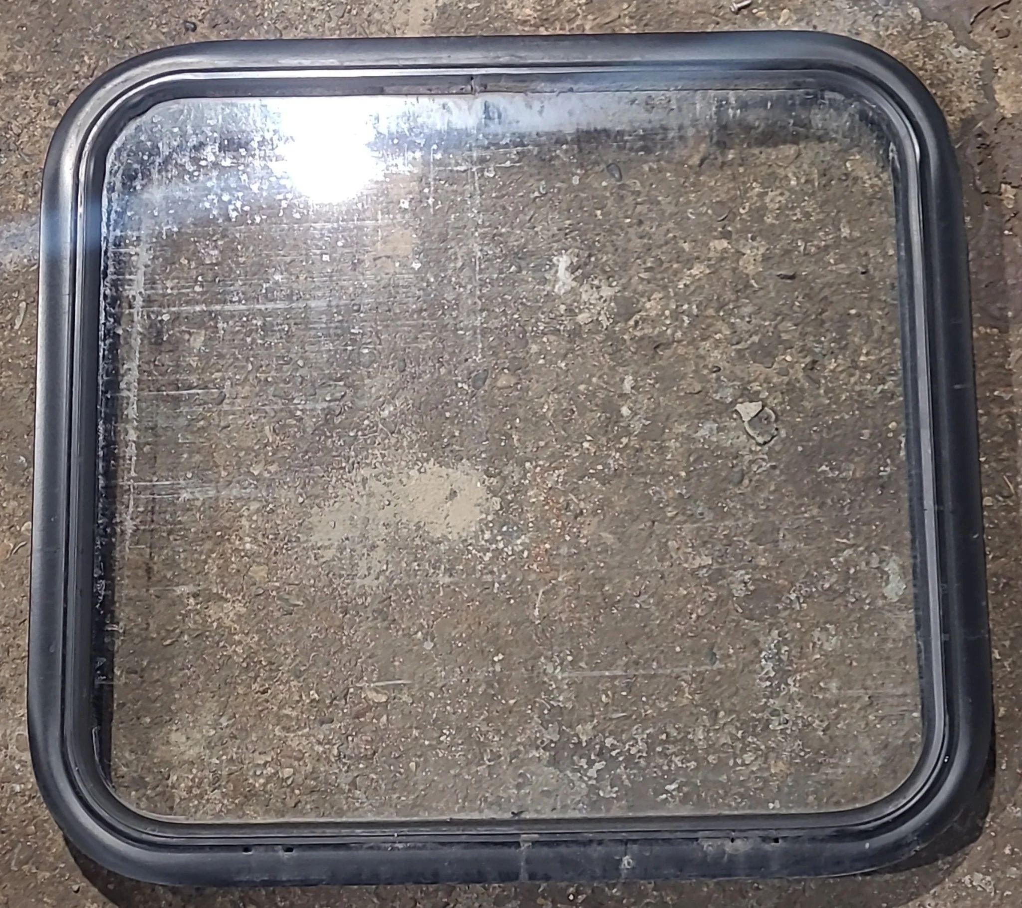 Used Black Radius Non Opening Window : 23 1/2" W x 21 1/2" H x 1 3/4" D