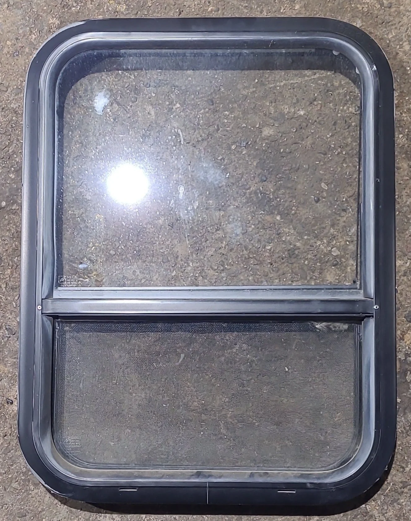 Used Black Radius Opening Window : 17 1/2" W x 23 1/2" H x 1 3/8" D