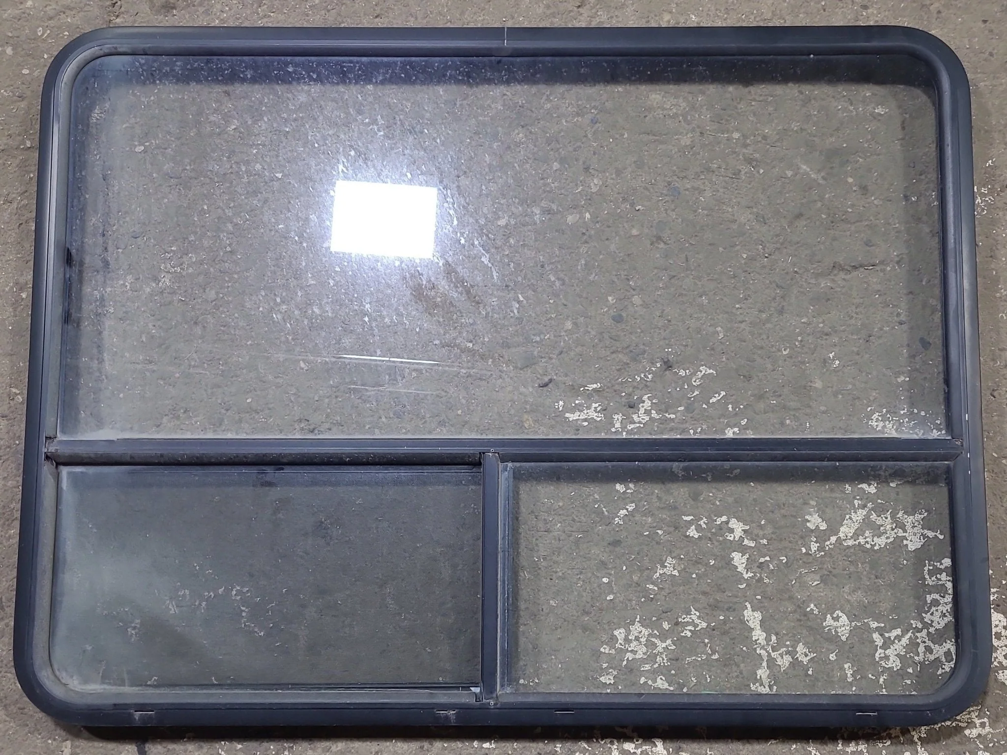 Used Black Radius Opening Window : 48 1/4" W x 35 3/4" H x 1 3/4" D