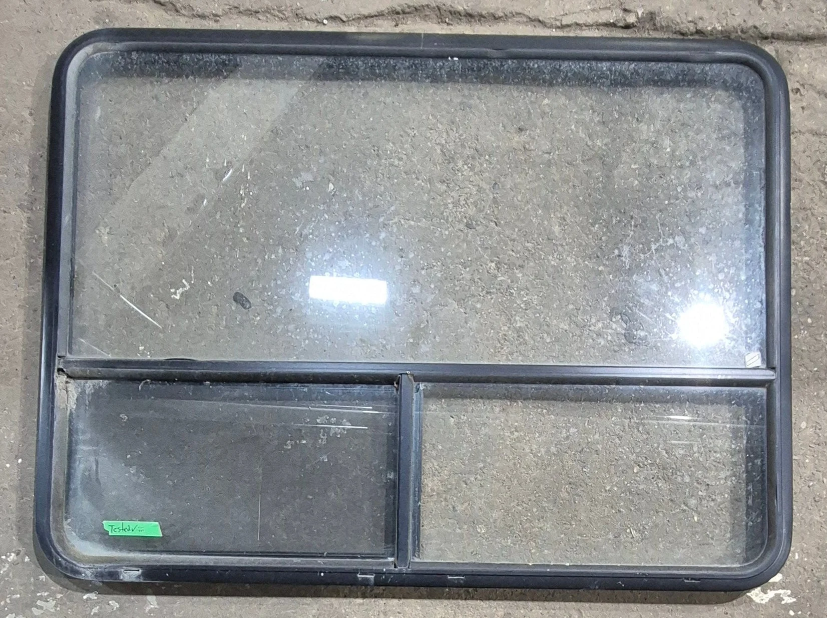 Used Black Radius Opening Window : 48 1/4" W x 35 3/4" H x 1 5/8" D