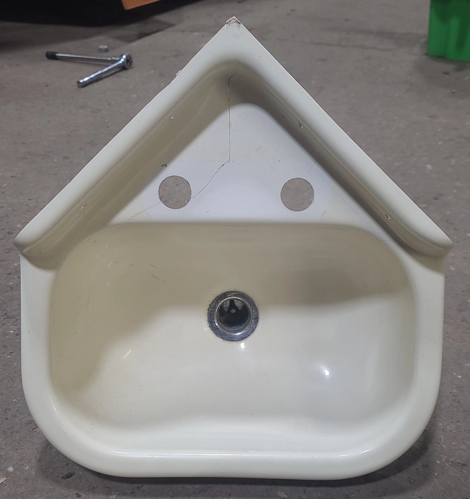 Used Bathroom Corner Sink, Bone - 13 3/4" X 14 1/2" X 6" D
