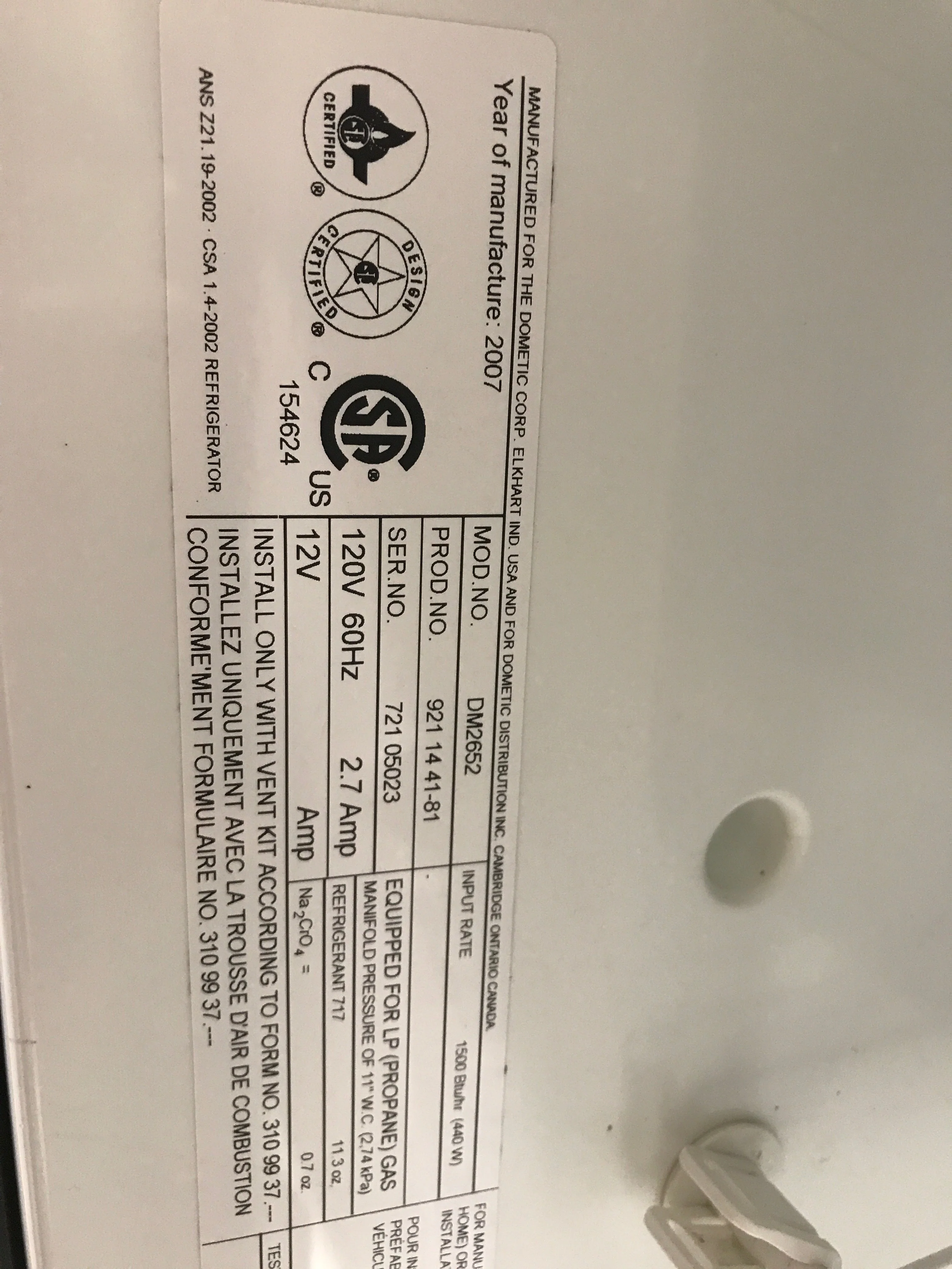 Used Complete Dometic Fridge, 2-Way - DM2652 - Image 9