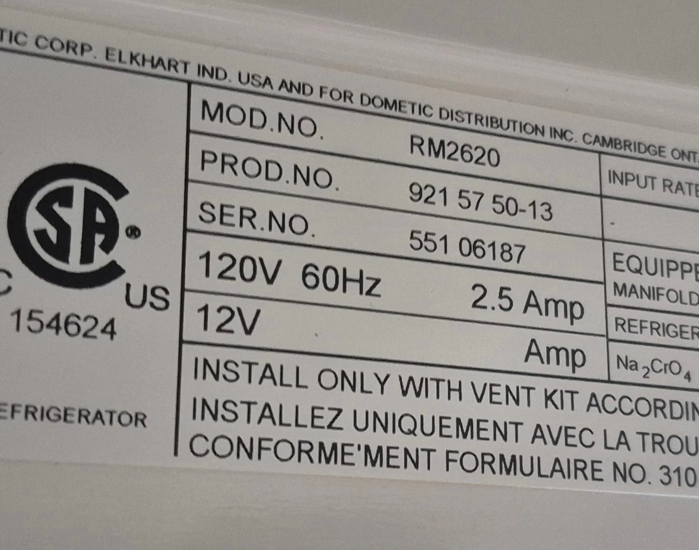 Used Complete Dometic Fridge, 2-Way - RM2620 - Image 7