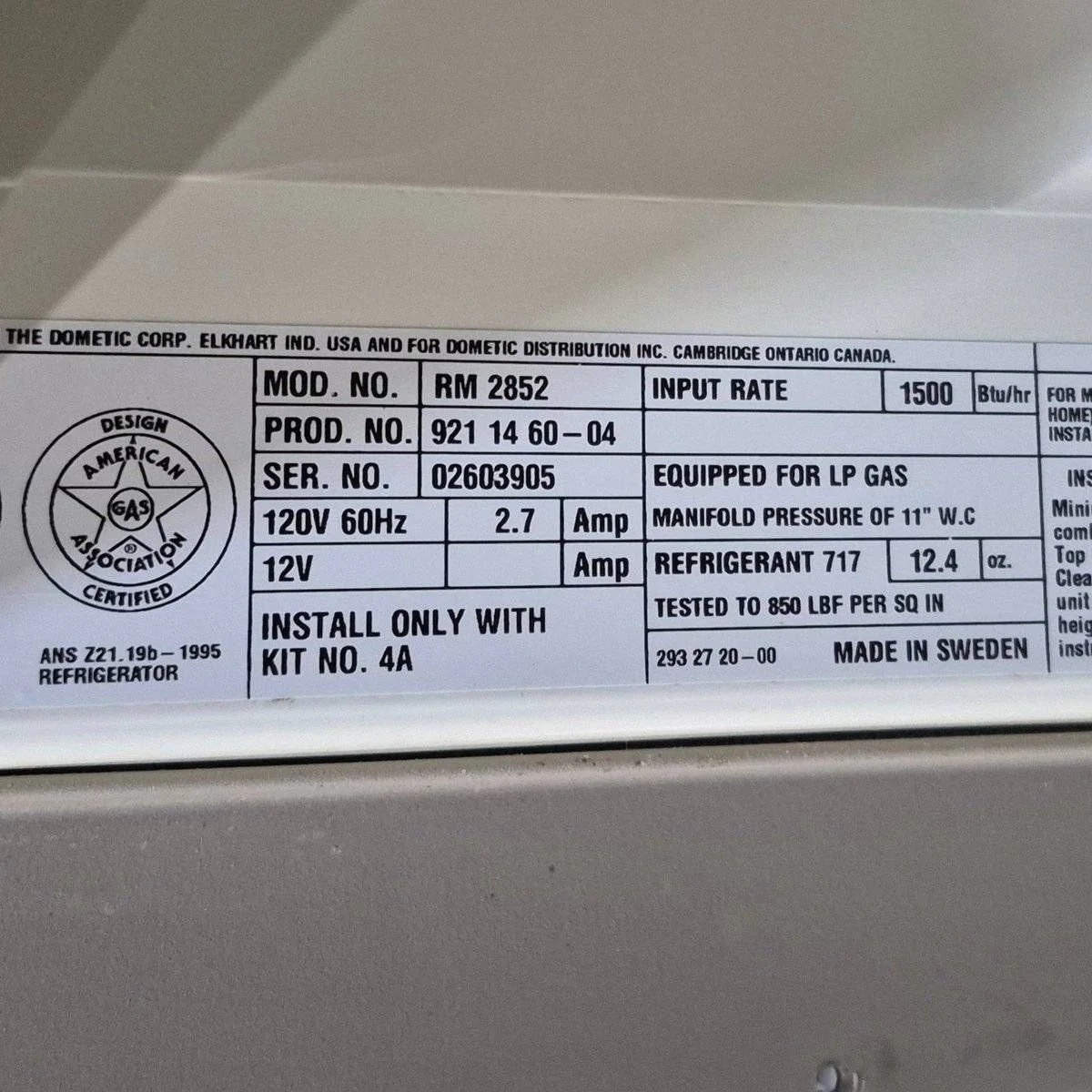Used Complete Dometic Fridge, 2-Way - RM2652 - Image 8