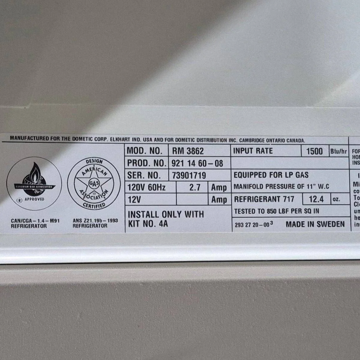 Used Complete Dometic Fridge, 2-Way - RM3862 - Image 8