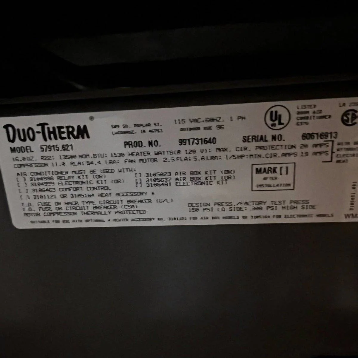 Used Complete Duo-Therm Air Conditioner 57915.621 - 13500 BTU - Image 9