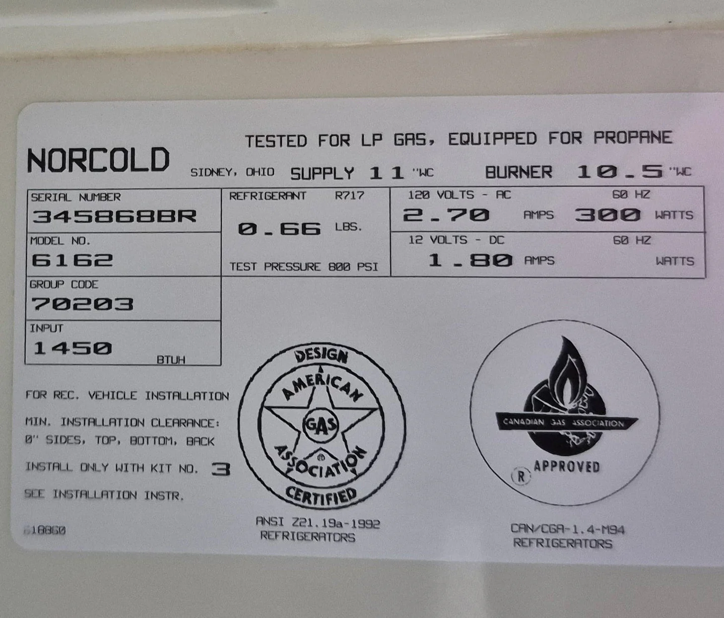 Used Complete Norcold Fridge, 2-Way - 6162 - Image 7