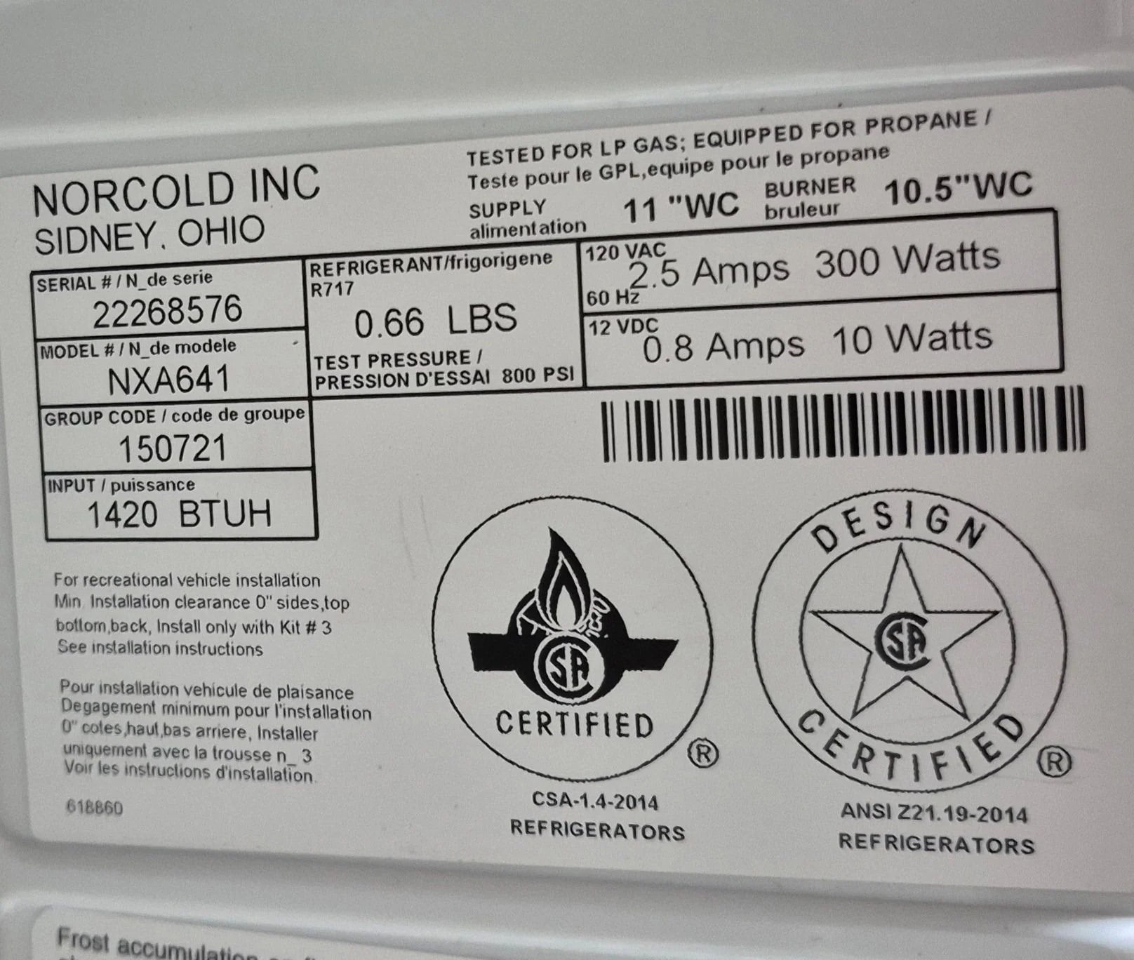 Used Complete Norcold Fridge, 2-Way - NXA641 - Image 7
