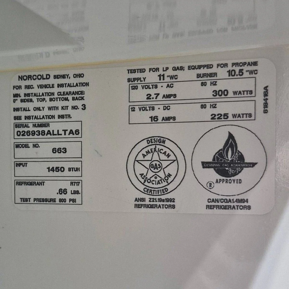 Used Complete Norcold Fridge, 3-Way - 663 - Image 7
