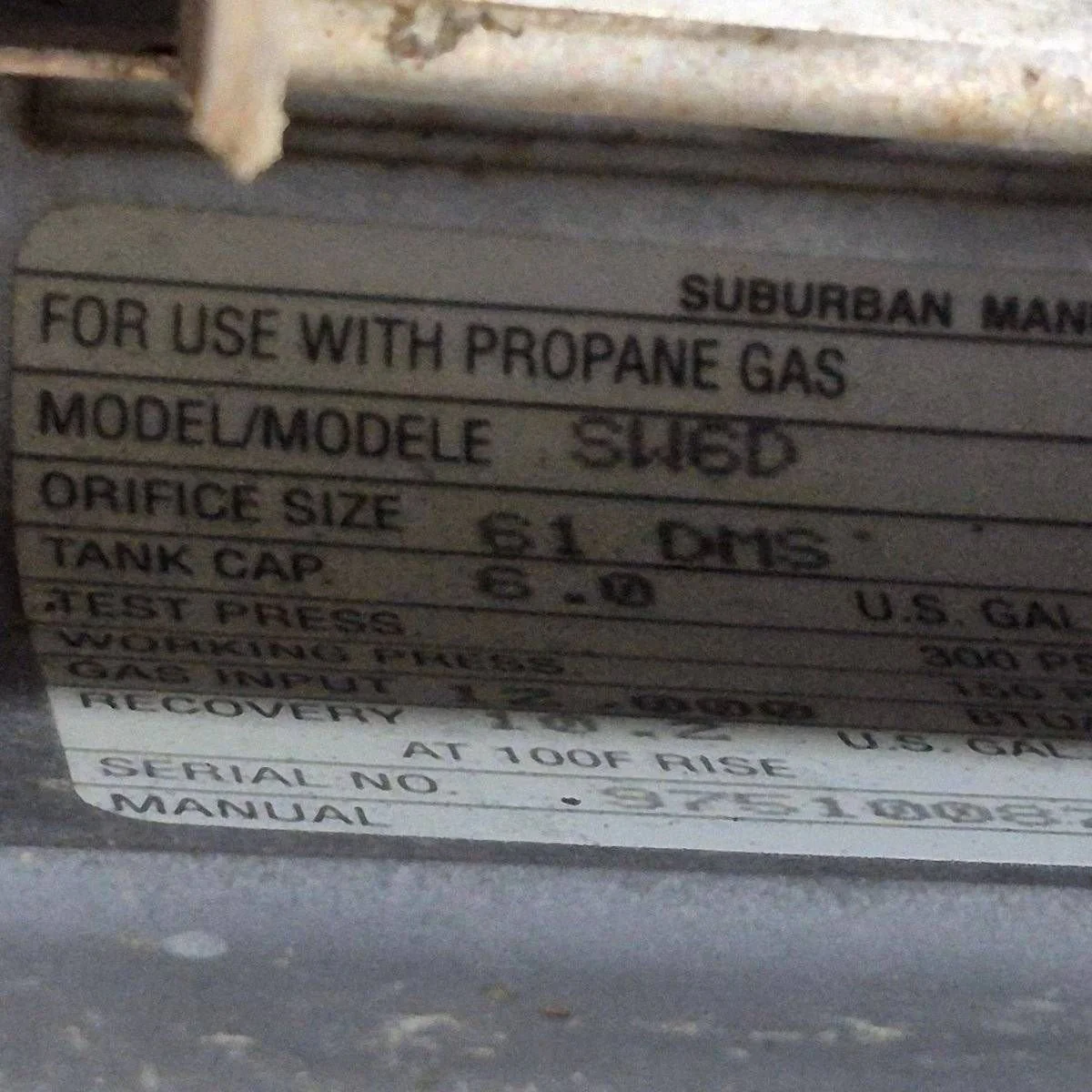 Used Complete Suburban Hot Water Heater, 6 Gallon - SW6D- 12.5 X 12.5 X 19.25 - Image 3