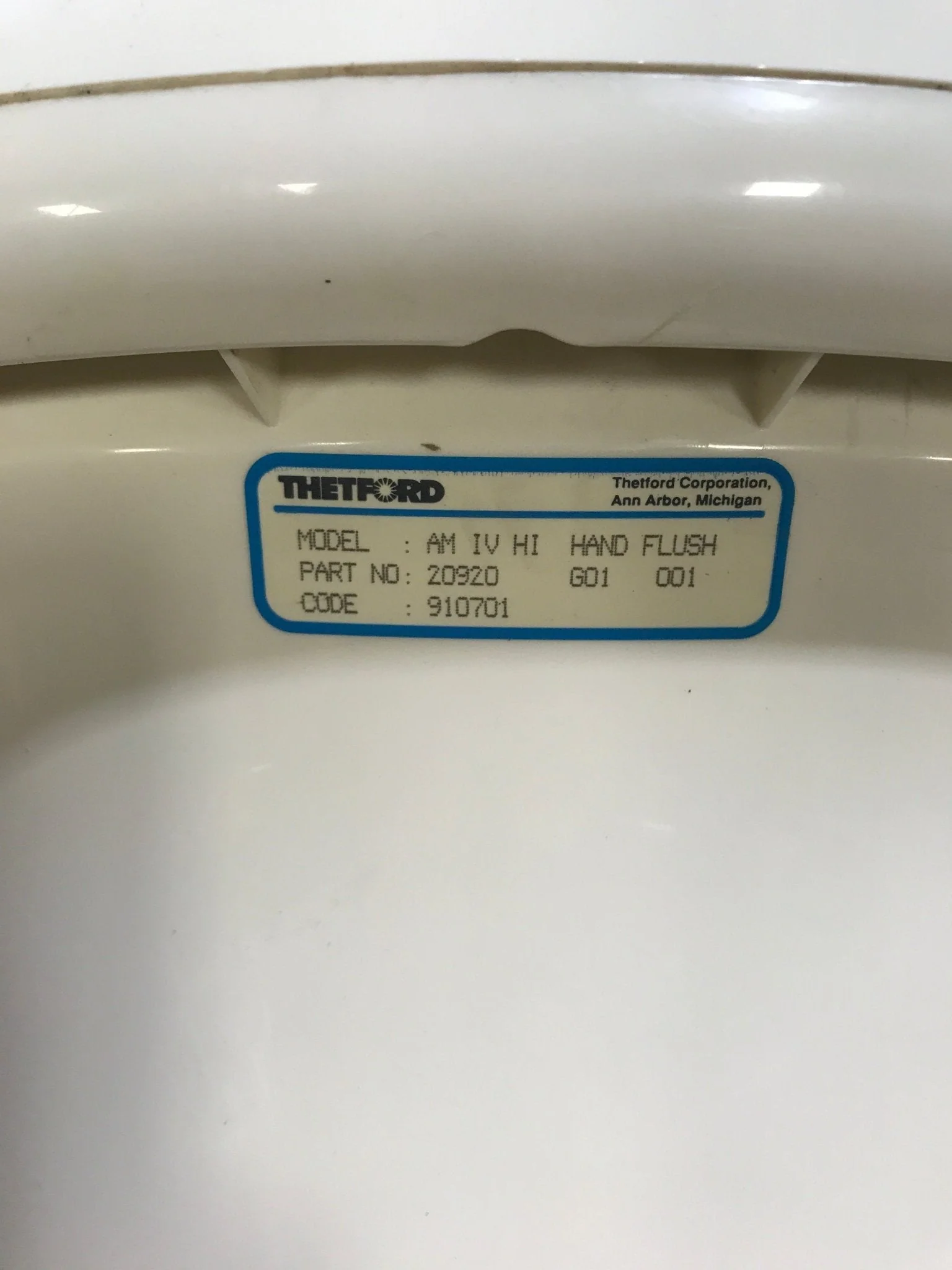 Used Complete Thetford Toilet, Hand Flush, High Profile, Off-White - AQUA MAGIC IV , 20920 - Image 2
