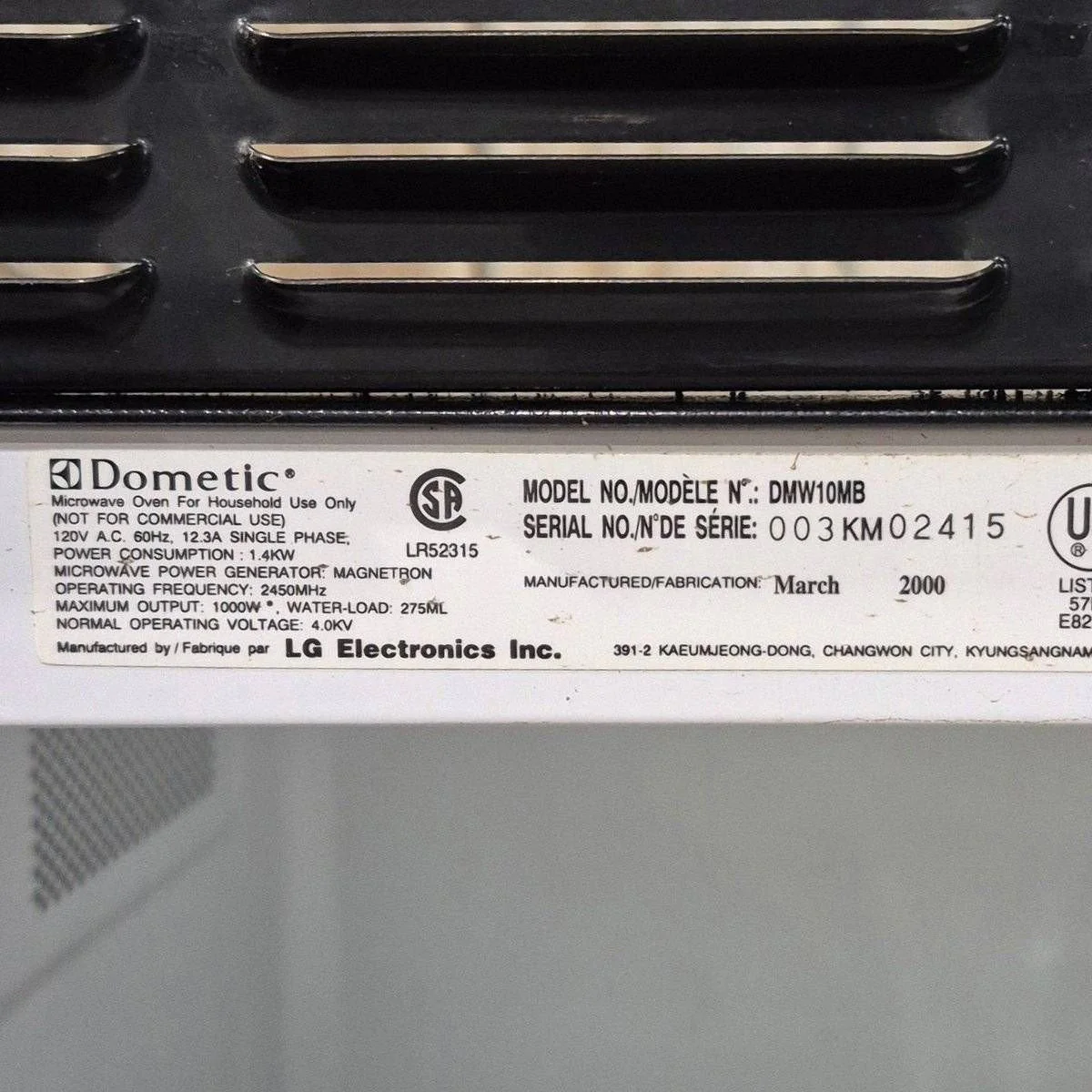 Used Dometic RV Microwave - DMW10MB , 21" x 12 1/4" x 14 1/2" - Image 4