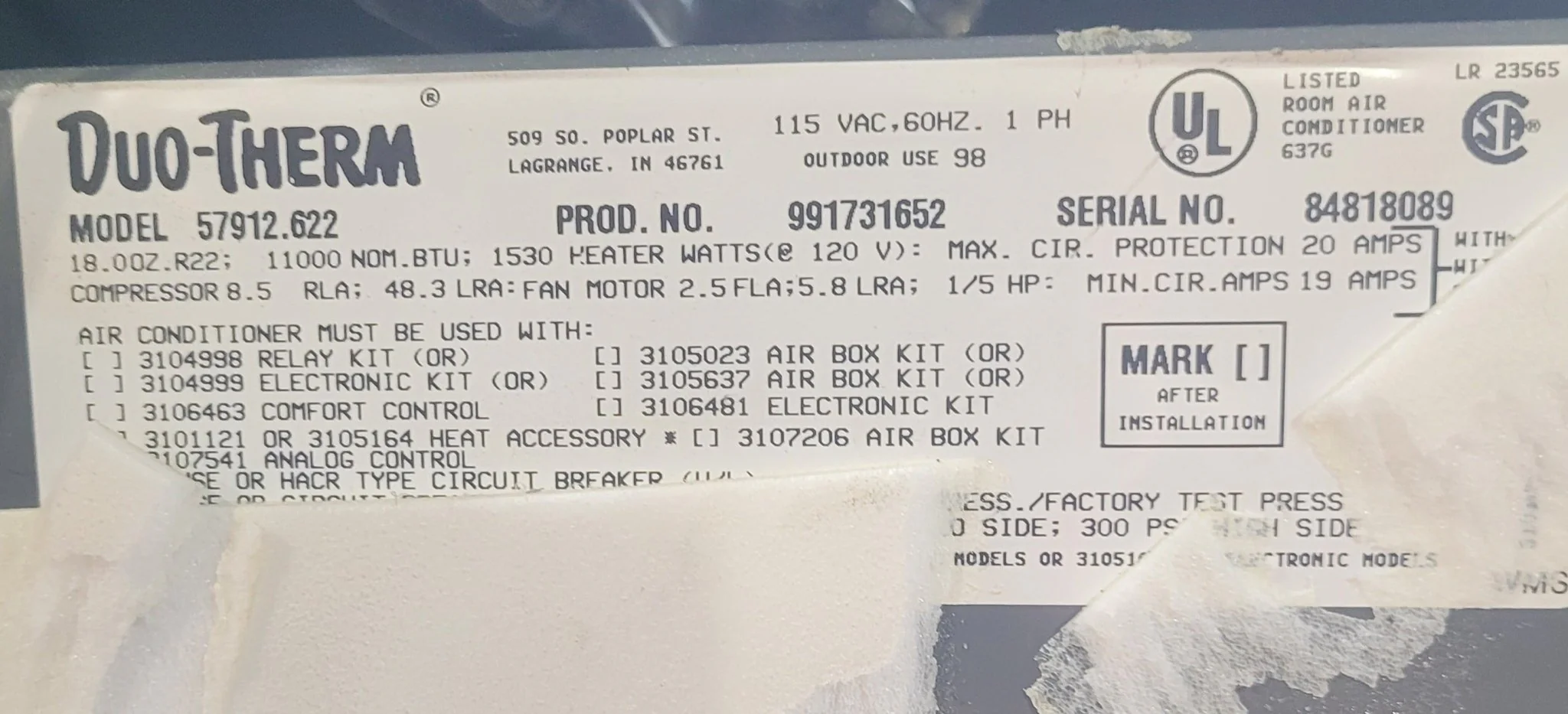 Used Duo-Therm Air Conditioner, Head Unit, 11000 BTU, Cool Only - 57912.622 - Image 11