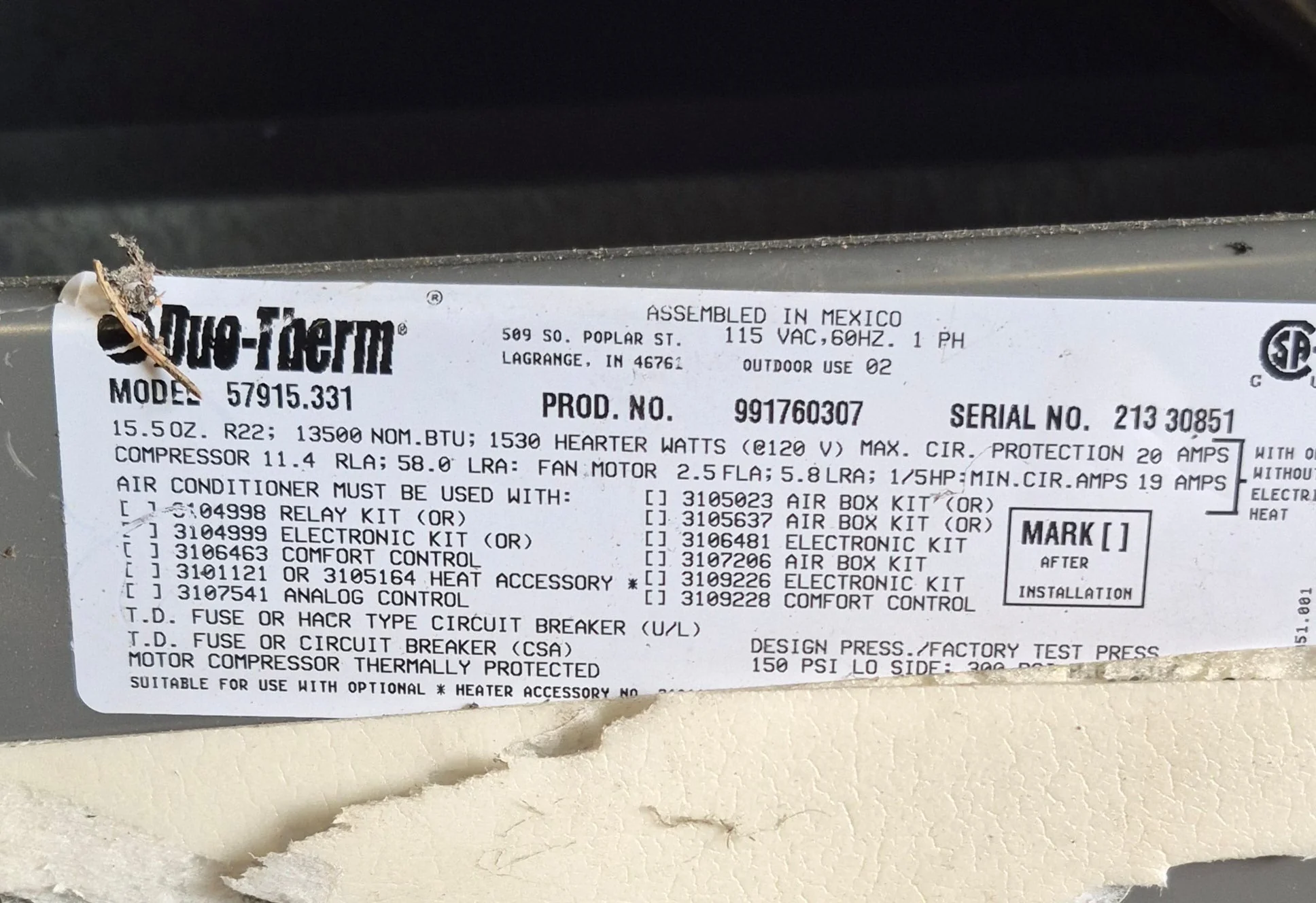 Used Duo-Therm Air conditioner, Head Unit, 13500 BTU, Cool Only - 57915.331 - Image 7