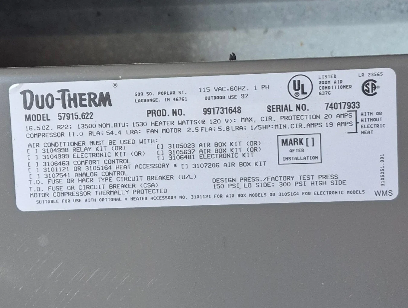 Used Duo-Therm Air conditioner, Head Unit, 13500 BTU, Cool Only - 57915.622 - Image 7
