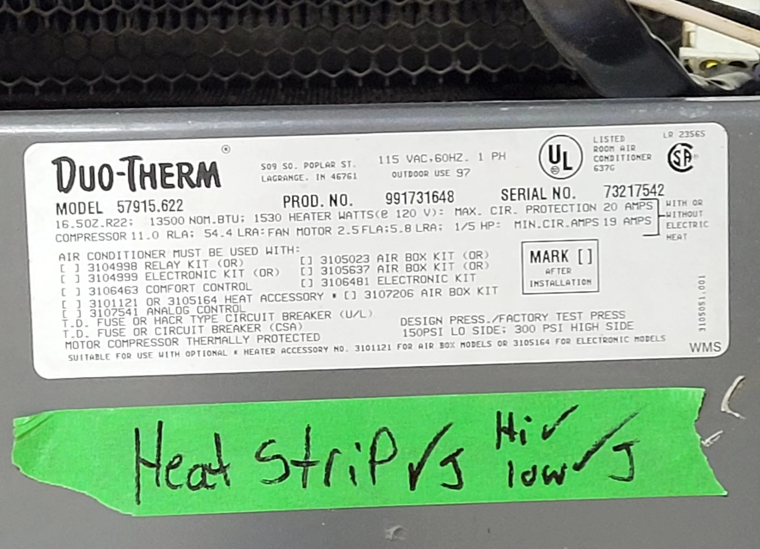 Used Duo-Therm Air Conditioner, Head Unit, 13500 BTU, Cool Only - 57915.622 - Image 7