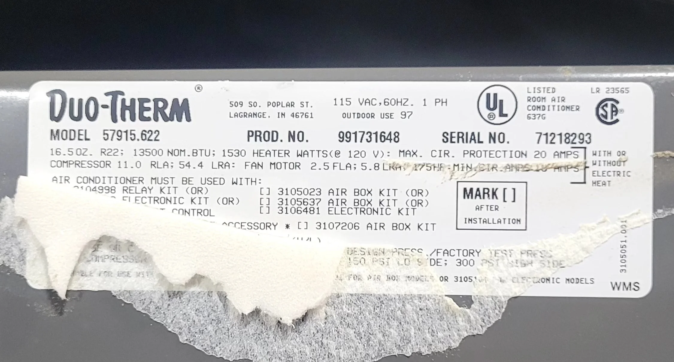 Used Duo-Therm Air Conditioner, Head Unit, 13500 BTU, Cool Only - 57915.622 - Image 8