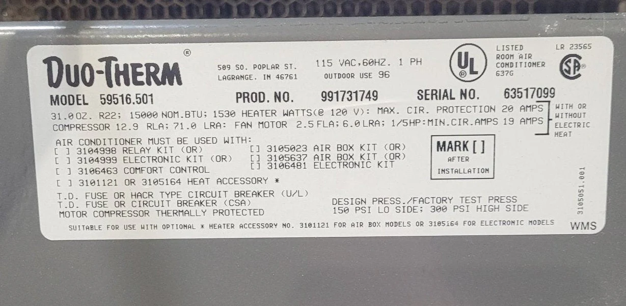 Used Duo-Therm Air Conditioner, Head Unit, 15000 BTU, Cool Only - 59516.501 - Image 7