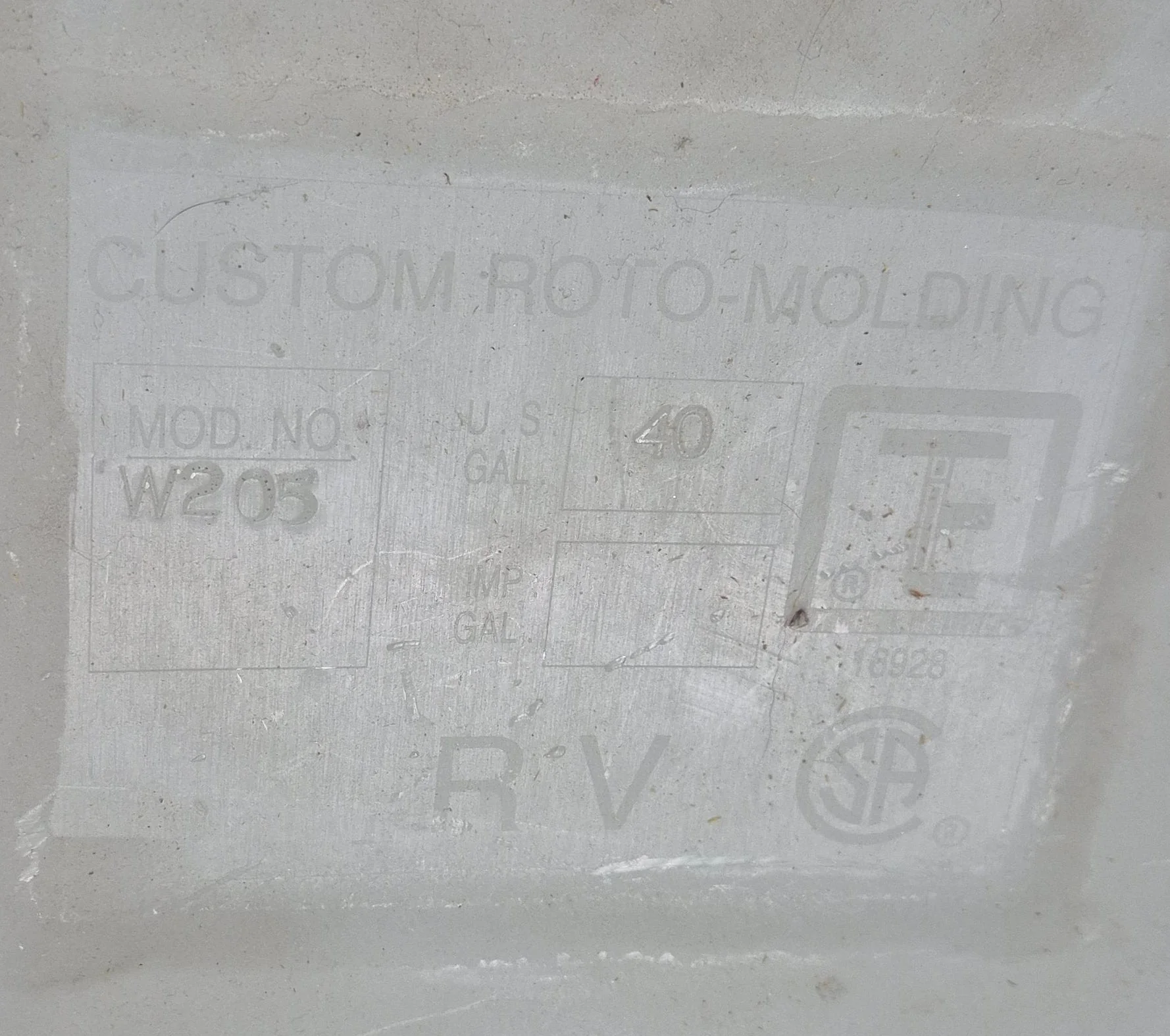 Used Fresh Water Tank 10" H x 15 1/2" W x 58” L - Image 2