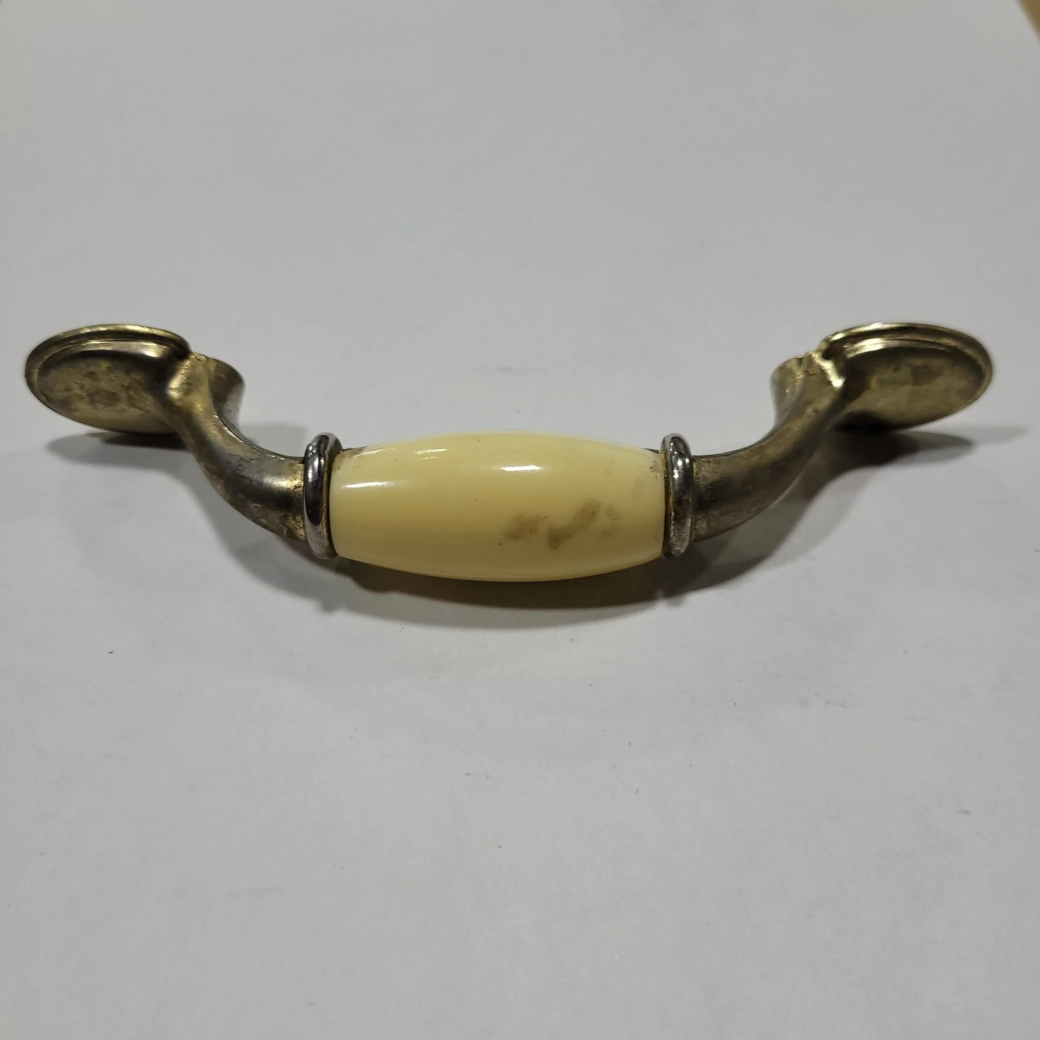 Used Gold (with off white centers) Cabinet Handle 3" Hole Spacing - Image 2